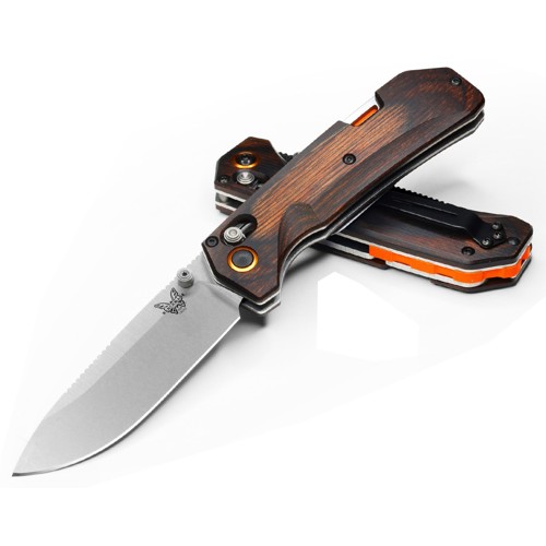 BENCHMADE Grizzly Creek Folding Knife 3.49" Drop Point Blade w/ Folding Gut Hook | Wood Handles for sale at KYGUNCO.