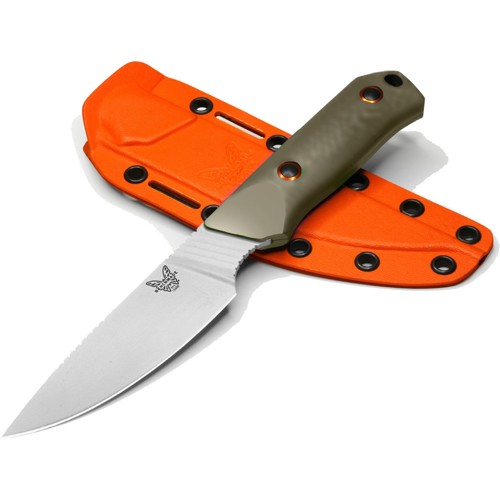 BENCHMADE Raghoorn Fixed Blade Knife 4" Drop Point Blade - OD Green G10 Handles w/ Orange Sheath for sale at KYGUNCO.