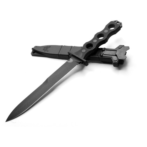 BENCHMADE 185BK SOCP Fixed Blade Knife 7.11" Double Edge Plain Dagger Blade - Black G10 Handles for sale at KYGUNCO.