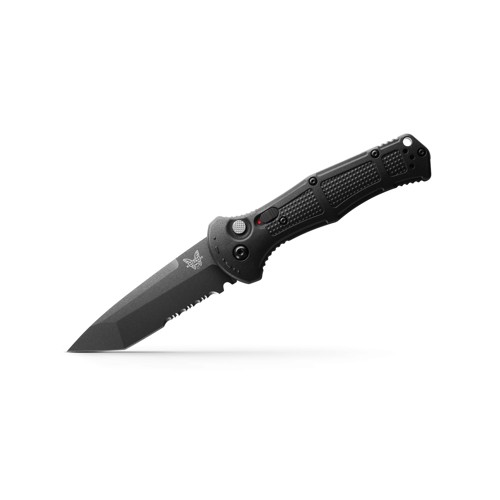 BENCHMADE Claymore AUTO Folding Knife 3.6" Tanto Combo Blade w/ Black Grivory Handles for sale at KYGUNCO.