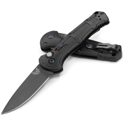 BENCHMADE 9570BK Mini Claymore AUTO Folding Knife 3" Black Drop Point Plain Blade - Black Handles for sale at KYGUNCO.