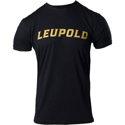 LEUPOLD Men's Wordmark T-Shirt - Black w/ Gold for sale at KYGUNCO.