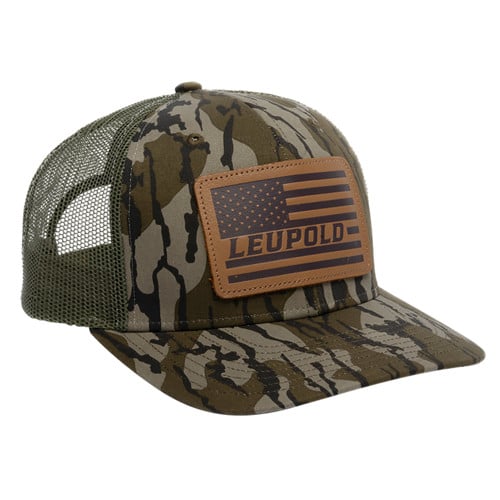 LEUPOLD Leather Flag Trucker - Bottomland Camo/Green for sale at KYGUNCO.
