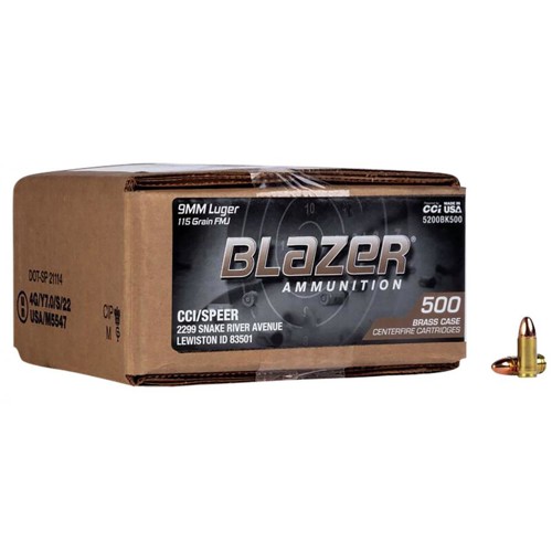 BLAZER AMMO 9mm 115Gr FMJ Brass 500rd Loose Ammunition for sale at KYGUNCO.
