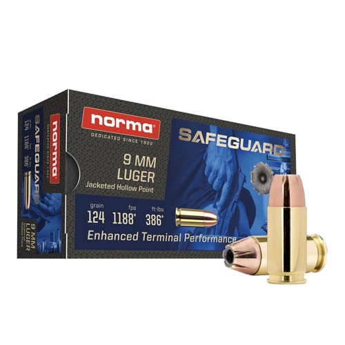 NORMA AMMO 9mm 124Gr SafeGuard JHP 50rd for sale at KYGUNCO.