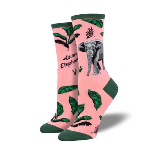 SOCKSMITH Asian Elephant Crew Sock - Pink / Green for sale at KYGUNCO.
