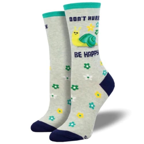 SOCKSMITH "Don't Hurry Be Happy" Snail / Daisy Crew Sock - Grey / Black for sale at KYGUNCO.