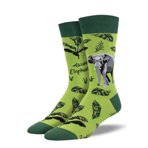 SOCKSMITH Asian Elephant Crew Sock - Green for sale at KYGUNCO.