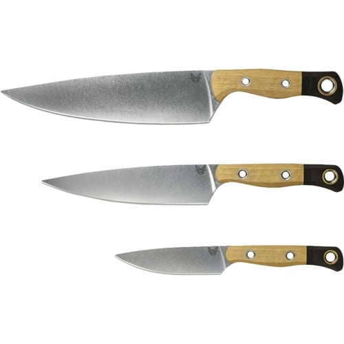 BENCHMADE The 3 Piece Set | Stonewash CPM154 Drop Point Blades | Maple Handle w/ Gold Rings for sale at KYGUNCO.