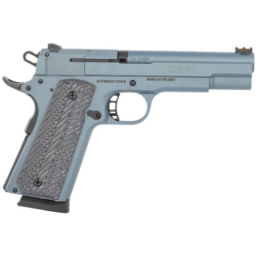 ROCK ISLAND M1911A1 FS 22 WMR 5" 14rd Pistol w/ Fiber Optic Sights - Blue Titanium | G10 Grips for sale at KYGUNCO.