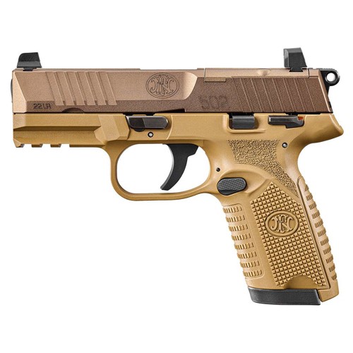 FN AMERICA 502 MRD 22LR 4" 10rd Optic Ready Pistol w/ Optic Height Sights | FDE for sale at KYGUNCO.
