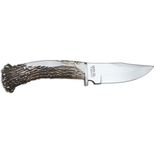 SILVER STAG KNIVES Field Pro 4.5" D2 Steel Clip Point Blade | Antler Handles w/ Leather Sheath for sale at KYGUNCO.