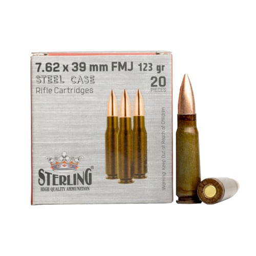 STERLING 7.62x39 123Gr Steel Case Ammunition | 20 Round for sale at KYGUNCO.