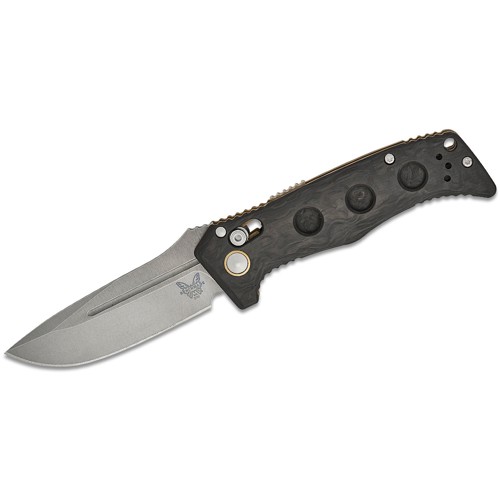 BENCHMADE Sibert Mini Adamas AUTO Folding Knife 3.25" Drop Point Plain Blade | Marbled Carbon Fiber for sale at KYGUNCO.