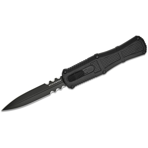 BENCHMADE Claymore OTF Auto Knife 3.89" Double Edge Combo Dagger Blade | Black Grivory Handles for sale at KYGUNCO.