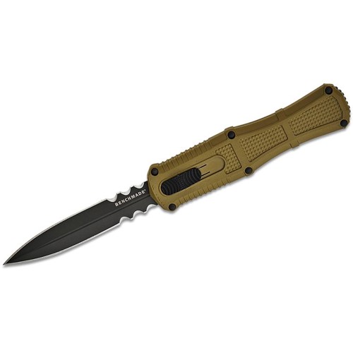 BENCHMADE Claymore OTF Auto Knife 3.89" Double Combo Edge Dagger Blade | Ranger Green Grivory Handle for sale at KYGUNCO.