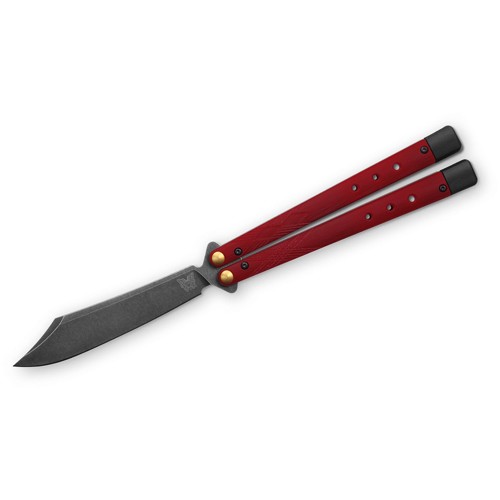 BENCHMADE Necron Balisong Butterfly Knife 4.59" Scimitar Blade w/ Ruby G10 Handles + Nylon Sheath for sale at KYGUNCO.