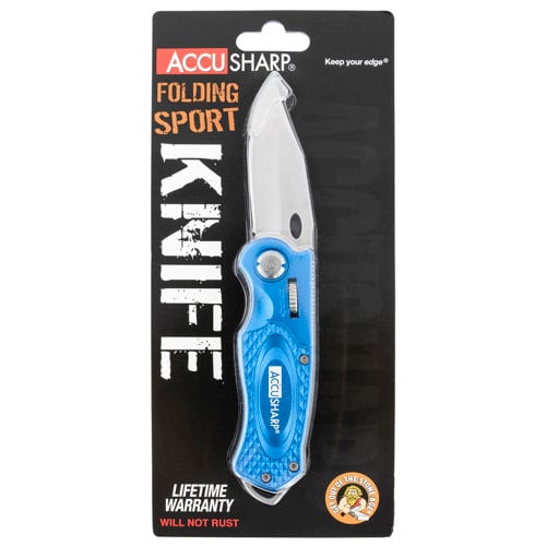 ACCUSHARP Sport 3 Folding Plain Stainless Steel Blade Blue for sale at KYGUNCO.