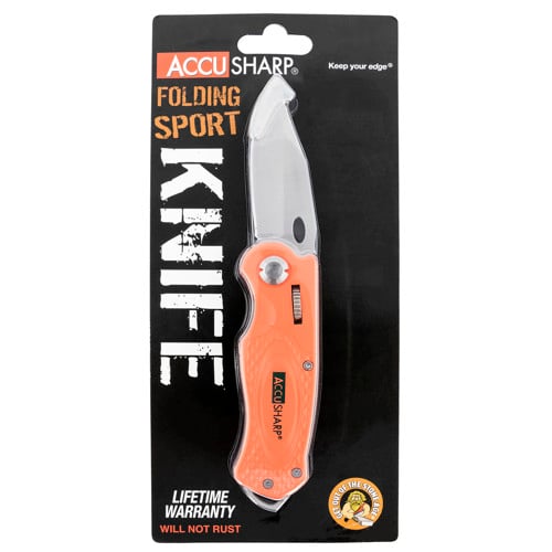ACCUSHARP Sport 3 Folding Plain SS Blade Blaze Orange for sale at KYGUNCO.