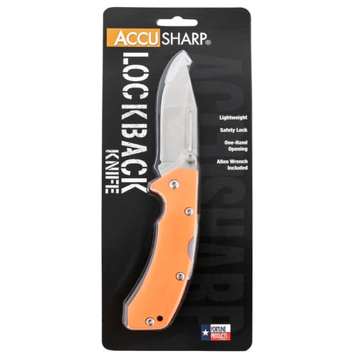 ACCUSHARP Lockback 3 Folding ClipPoint Plain SS BlazeOrg G10 for sale at KYGUNCO.