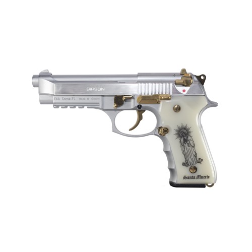 EAA Girsan Regard Liberador 9mm 4.9" 18rd Pistol | Polished Steel + White Engraved Ivory Grips for sale at KYGUNCO.