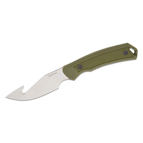 KERSHAW Deschutes Skinner Fixed Blade Knife 3.9" Drop Point Blade w/ Guthook | Green Handles, Sheath for sale at KYGUNCO.