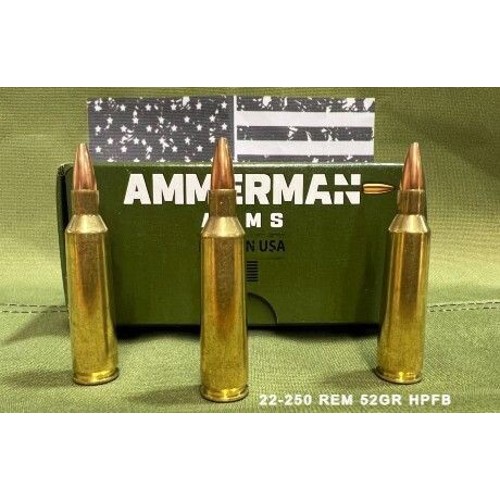 AMMERMAN ARMS 22-250 Rem 52gr HPFB Ammunition | 20 Rounds for sale at KYGUNCO.