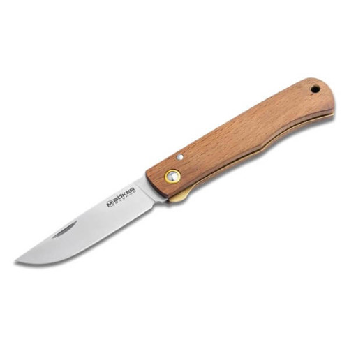 BOKER Rusticus Folding Knife 3.3" Drop Point Plain Blade | Wood Handle w/ Linerlock for sale at KYGUNCO.
