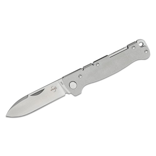 BOKER Atlas Folding Knife 2.8" Drop Point Blade | Stonewashed Stainless Ssteel Handle for sale at KYGUNCO.