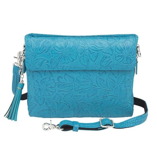 GUN TOTE'N MAMAS Clutch Purse, Debossed USA Cowhide | Turquoise Blue for sale at KYGUNCO.