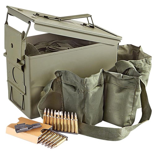 PMC Bronze 223 Rem 55gr Full Metal Jacket Ammunition + Ammo Can & Bandoleer | 840 Rounds for sale at KYGUNCO.