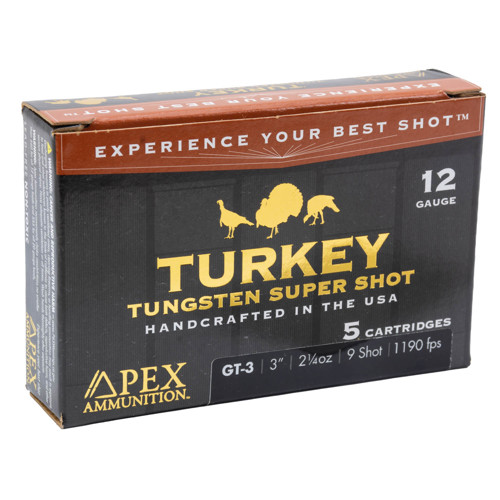 APEX AMMUNITION GT-3 Turkey TSS Tungsten 12 Gauge 3" 2-1/4oz #9 Shotgun Ammunition | 5 Rounds for sale at KYGUNCO.