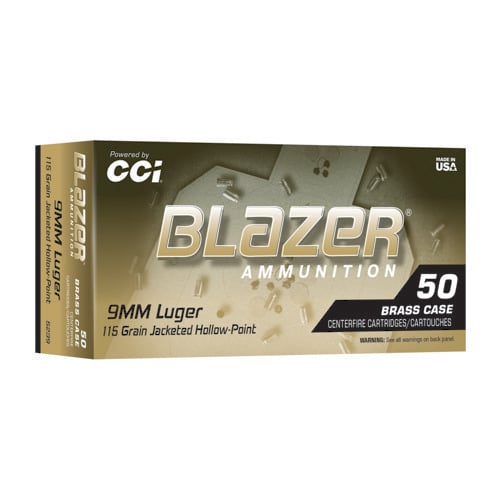 BLAZER AMMO 9mm Luger 115Gr Brass JHP 50rd for sale at KYGUNCO.