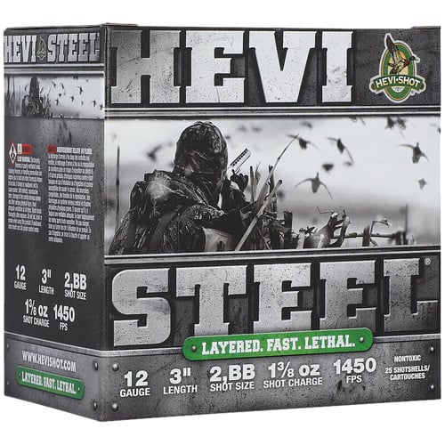 HEVI-SHOT 12Ga 3" 1-3/8oz Hevi-Steel #2 & #BB Stack 25rd for sale at KYGUNCO.