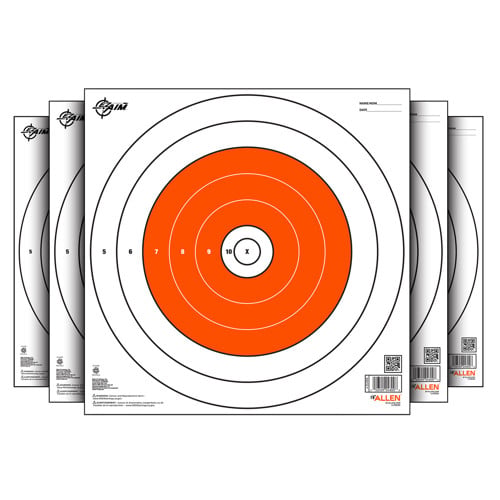 ALLEN Bullseye Paper Hanging 12 x 12 White/Orange 12Pack for sale at KYGUNCO.