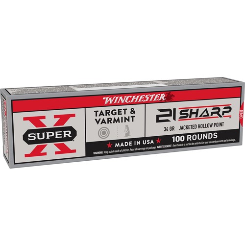 WINCHESTER AMMO Super X Target & Varmint 21 Sharp 34Gr JHP 100rd for sale at KYGUNCO.