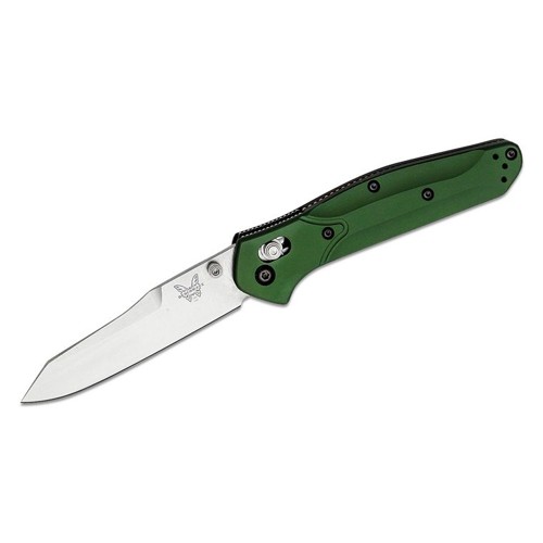 BENCHMADE Osborne Folding Knife 3.4" Reverse Tanto Blade w/ Green Aluminum Handles for sale at KYGUNCO.
