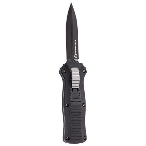 BENCHMADE Mini Infidel AUTO OTF Knife 3.1" Double-Edge Dagger Blade w/ Black Aluminum Handles for sale at KYGUNCO.