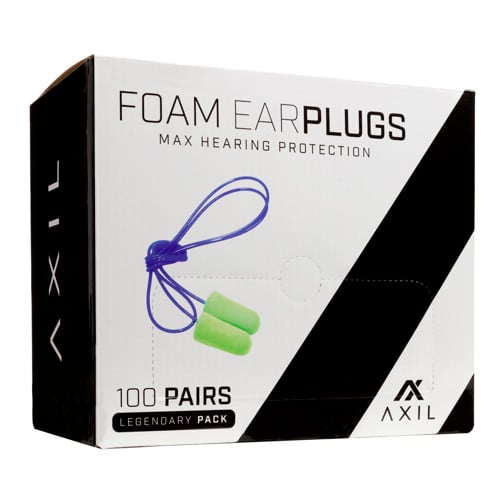 AXIL Foam Ear Plugs Green 100 Pair with Lanyard for sale at KYGUNCO.
