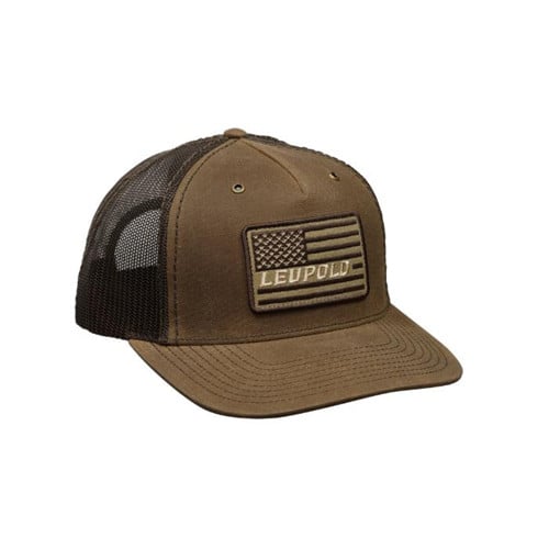 LEUPOLD Flag Waxed Canvas Trucker Brwn for sale at KYGUNCO.