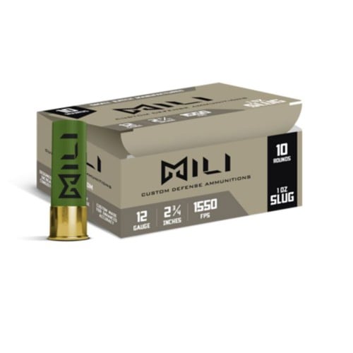 MILI CUSTOM DEFENSE AMMUNITION 12 Gauge 2 3/4" 1550fps 1oz Slug - 10 Rounds for sale at KYGUNCO.