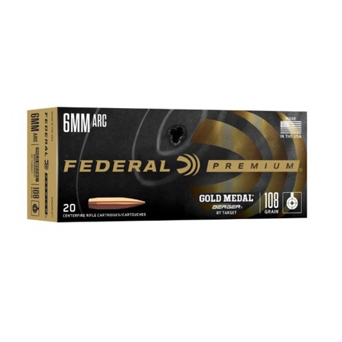 FEDERAL AMMO Gold Medal Berger BT Target 6mm ARC 108 Grain 2650 FPS 20rd for sale at KYGUNCO.