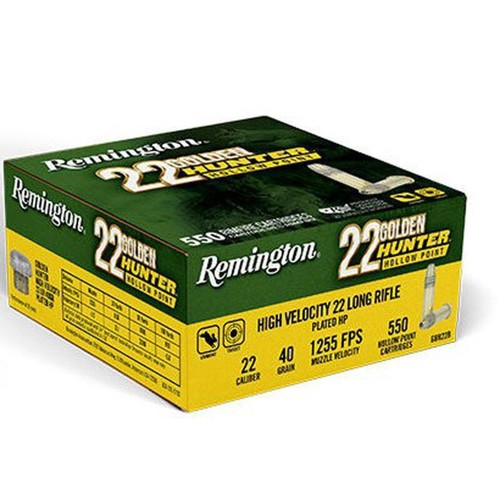 REMINGTON 22 LR 40Gr Golden Hunter Plated Hollow Point 550rd for sale at KYGUNCO.