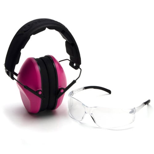 PYRAMEX Clear Lens with VG Low Profile Pink Earmuff for sale at KYGUNCO.