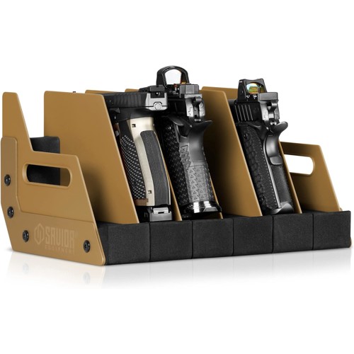 SAVIOR EQUIPMENT 6 Pistol Revolver Storage Gun Rack RAL8000 Tan for sale at KYGUNCO.