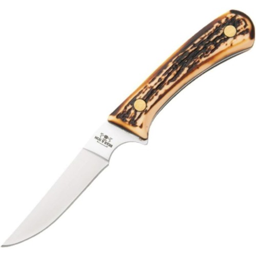 BEAR & SON 6.5" Stag Delrin Bird/Trout Knife w/Leather Sheath for sale at KYGUNCO.