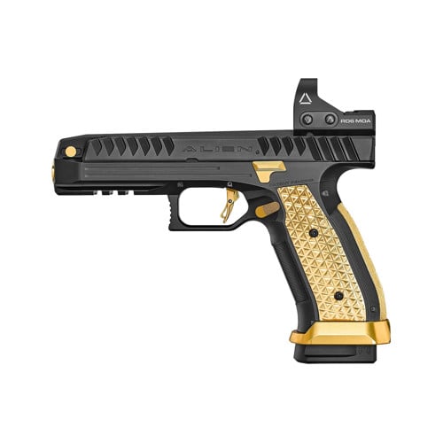 LAUGO ARMS Alien Standard Kit 9mm 4.8" 17rd - Black & Gold w/ LAUGO Red Dot for sale at KYGUNCO.