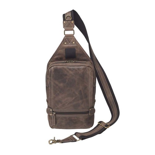 GUN TOTE'N MAMAS Buffalo Leather Sling Backpack RFID Caramel for sale at KYGUNCO.