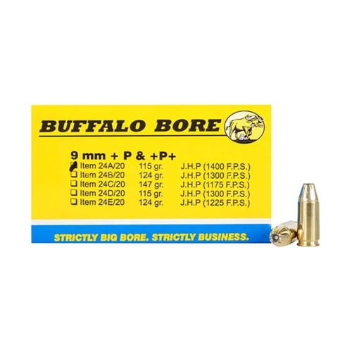 BUFFALO BORE 9mm (+P+) 115Gr JHP 1400fps 20rd for sale at KYGUNCO.