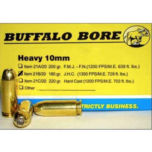 BUFFALO BORE 10mm 180Gr JHP (1350FPS/ME 728 ft lbs) 20rd for sale at KYGUNCO.